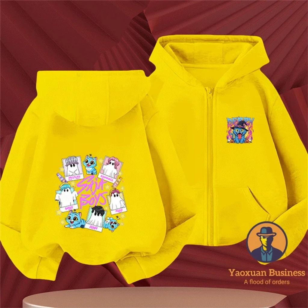 Fashionable KPop Demon Hunters Kids Boys Little Girls Zip Up Hoodie Cute Printed Cartoon Warm Windproof Autumn Winter Fashion