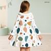 Girls Furry Trim Neck Cuffs Long Sleeve Waist Bow Printed A Line Flared Dress
