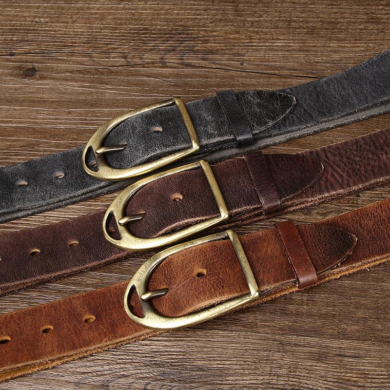 Belt Men's Washed-out Vintage Distressed Pure Cowhide Crack Leather Pin Buckle Trendy Unique Denim Casual Belt Men's