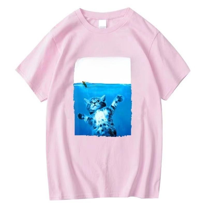 Vintage Paws Cat and Mouse Top Cute Funny Cat Lover Parody Short Sleeve Summer T Shirts Oversized Male Men's Washed Tee Shirt