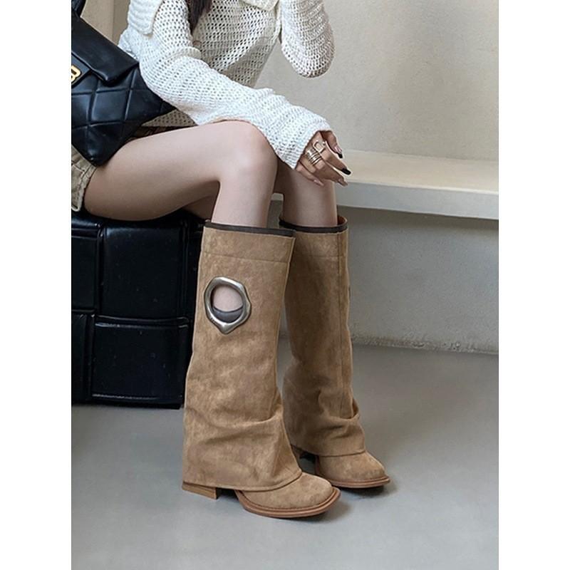 Thick-heeled Boots for Women But Over the Knee 2025 Autumn and Winter New Women's Boots Sleeve Pants Boots Square Head Boots High Heels