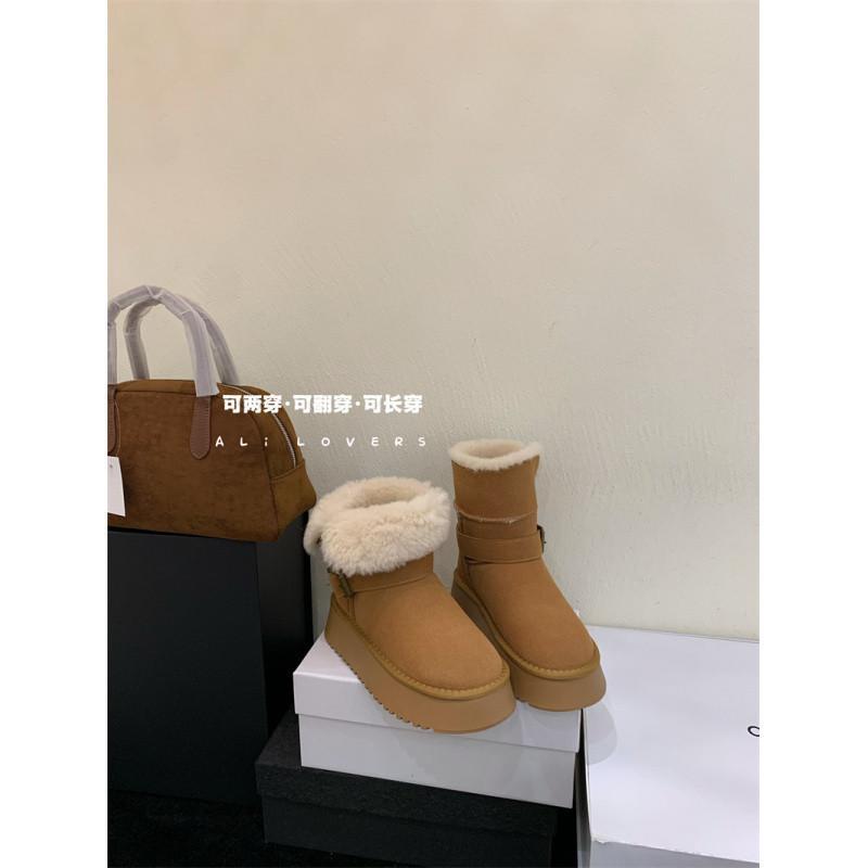 

Round head thick-soled belt buckle snow boots for women in the autumn and winter of 2025, the new Korean version of fashion versatile two-wear flip-ha 39 малиновый