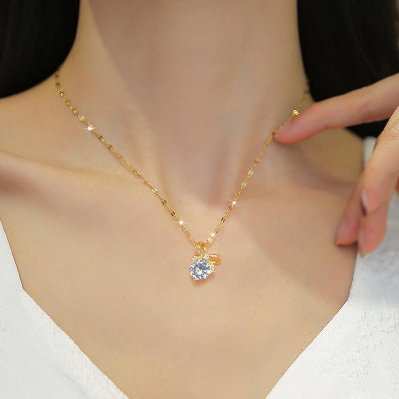 Micro-Set Necklace Earrings Set Light Luxury Bow Personality Temperament Banquet Earrings Item Combination