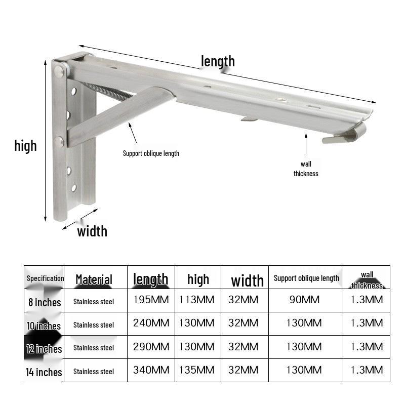 Stainless Steel Folding Triangle Wall Shelf Bracket
