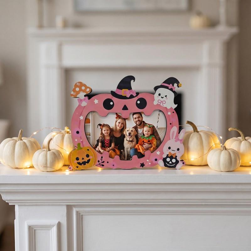Halloween Pumpkin Wooden Photo Frame Multi Color Options Desktop Display Family Holiday Memories