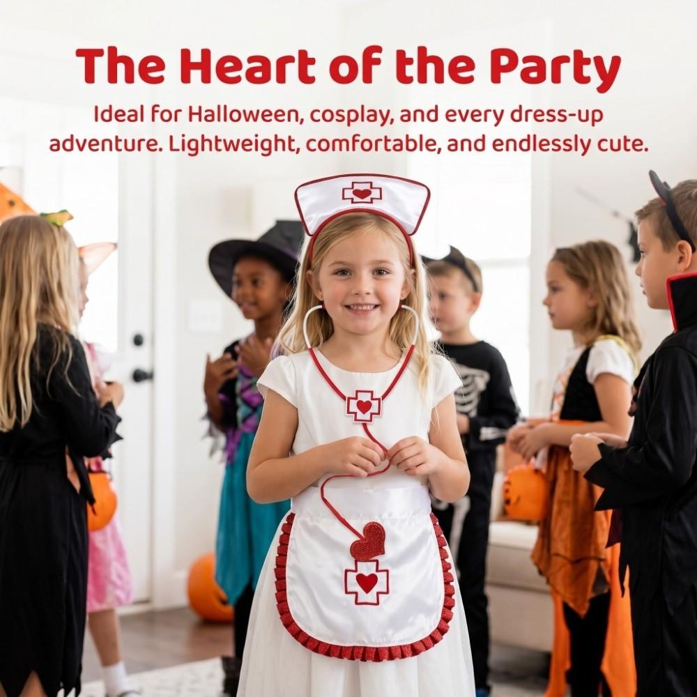 Ruffle Fringe Edge Nurse Costume Accessories Red Cross with Heart Nurse Headband  Halloween Party