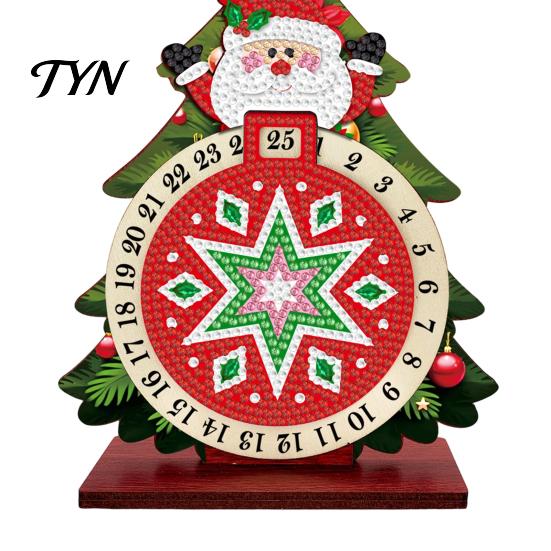 Creative Christmas Gift DIY Rhinestone Painting Countdown Calendar, 25 Days Rotating Winter Wonderland Decor Tree Advent Wooden Tabletop Ornament for