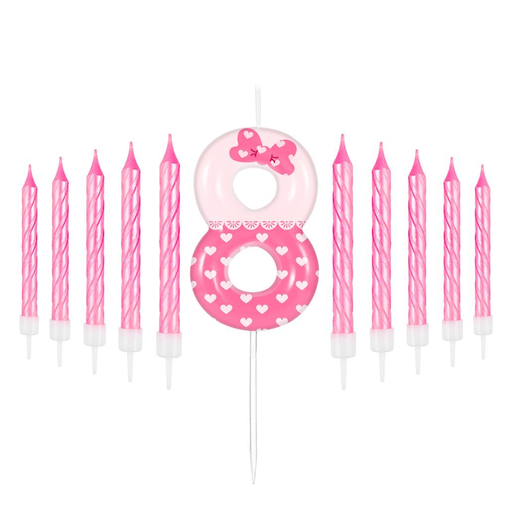 11pcs Pink Bow Number 0-9 Birthday Candles, Cat Cartoon Birthday Decorations for Girls, Wedding Anniversary Party Supplies