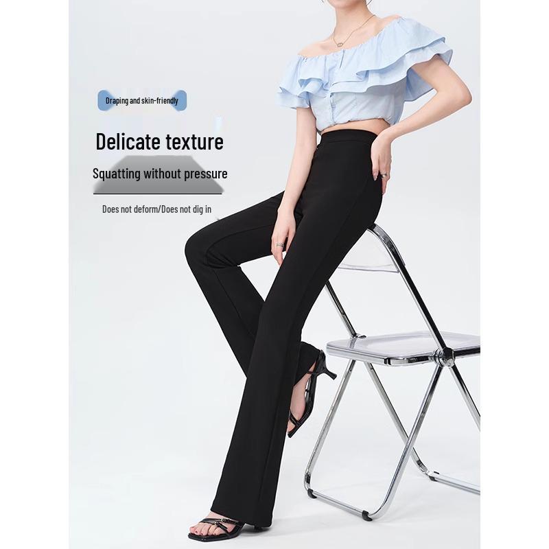 Black High-Waist Flared Pants for Women - Spring/Autumn 2025 Slimming Style