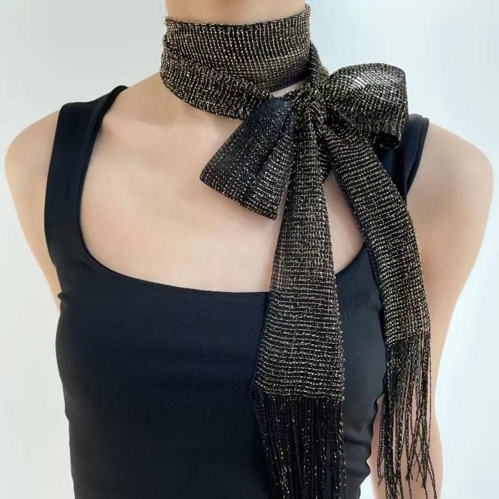 Fashion Long Tassel Scarf Long Strip Thin Ribbon Scarf Multi-purpose Neckwear Scarf Vacation