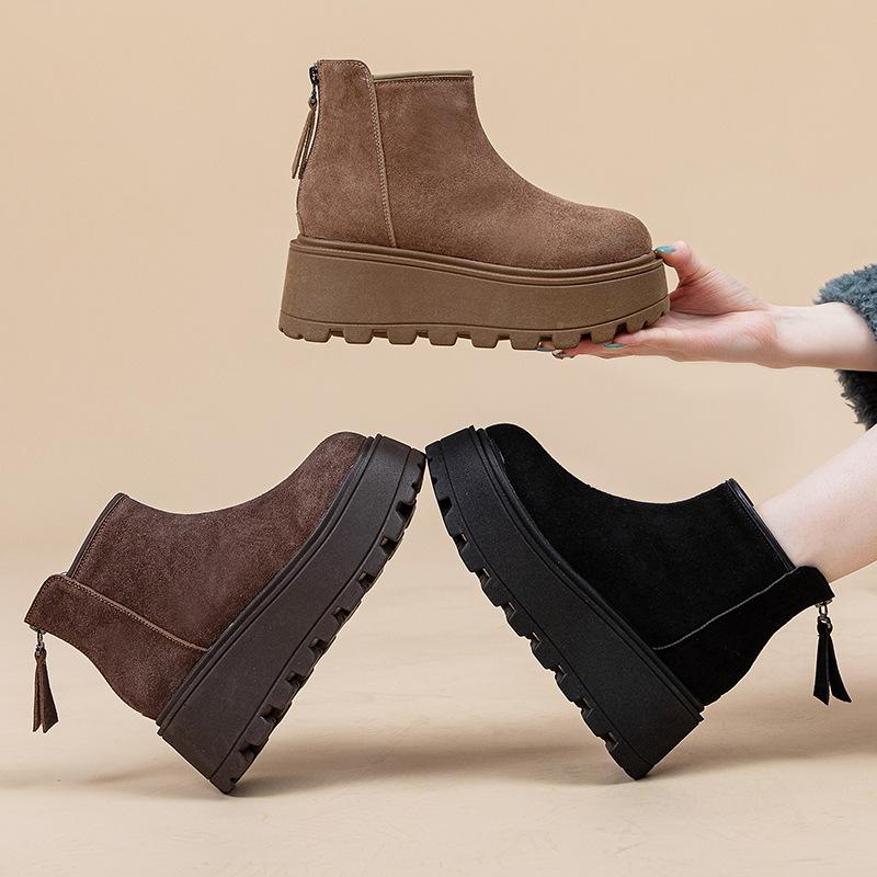 Casual Short Boots Women's 2025 New Martin Boots Non-slip Heightening Thick-soled Snow Boots Children's Autumn and Winter Leather Women's Shoes
