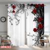 2D Flat Printing 2pcs Curtain Curtains Valentine's Red Roses Design Digital Printed Polyester Drapes Holiday Decorations for