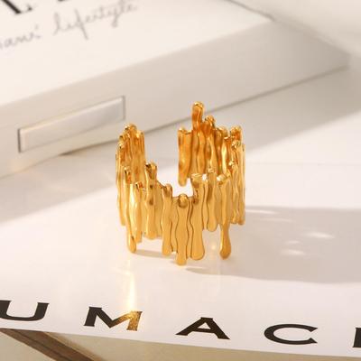 18K Goldplattierter Unregelmäßiger Edelstahl Offener Ring für Damen - Einzigartiger, Nicht Verblassender Schmuck