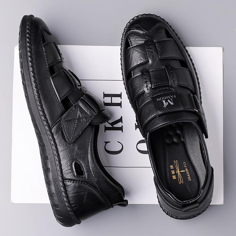 TUINANLE Men's Leather Sandals Breathable Hollow Out Outdoor Casual Beach Shoes Summer New Comfort Men Sandals