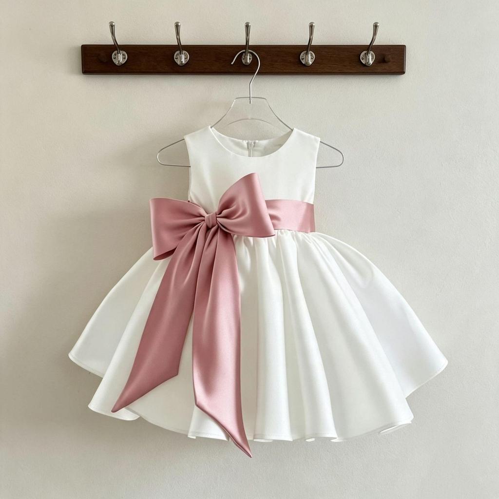 2026 Spring/Autumn Girls' Bowknot Princess Dress - Sweet Formal Birthday Party Outfit