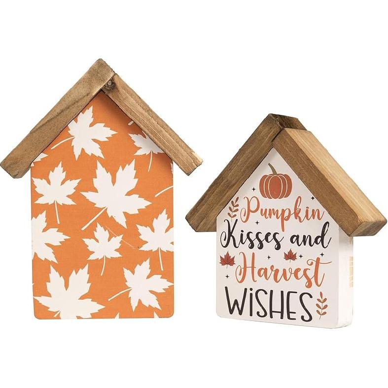 Двусторонний набор из 2 осенних украшений для дома, деревянный знак урожая, осенний знак для Дня благодарения, для помещения, стола, полки, камина, многоуровневого подноса
