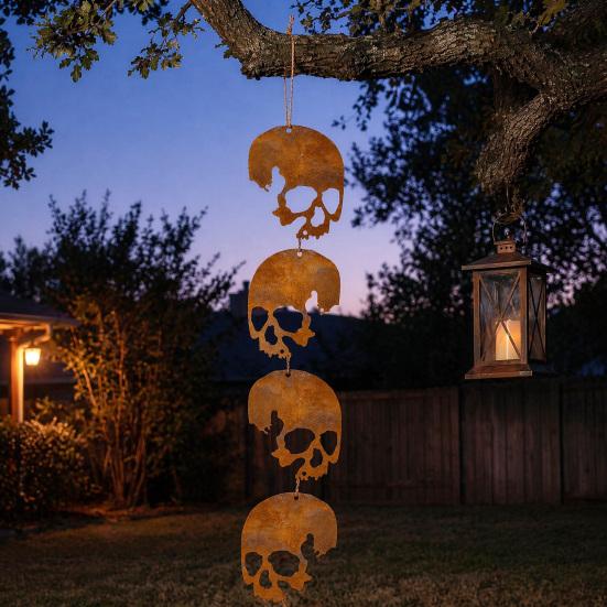 Halloween Skull Hanging Ornaments Metal Garden Sign Decorative Skull Shaped Hanging Tags