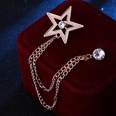 Herren Stern Brosche Anstecknadel Metall Krawattenklammern Zubehör Abzeichen Quaste Kette für Ehemann, Freund,