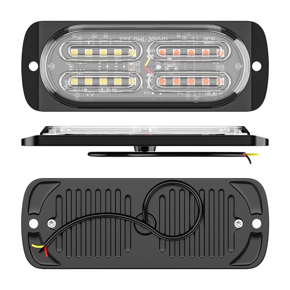 2pcs LED Side Flashing Strobe Warning Light Amber Beacon Emergency Hazard Marker Grille Lamp Bar Tow Truck Trailer Pickup 12-24V