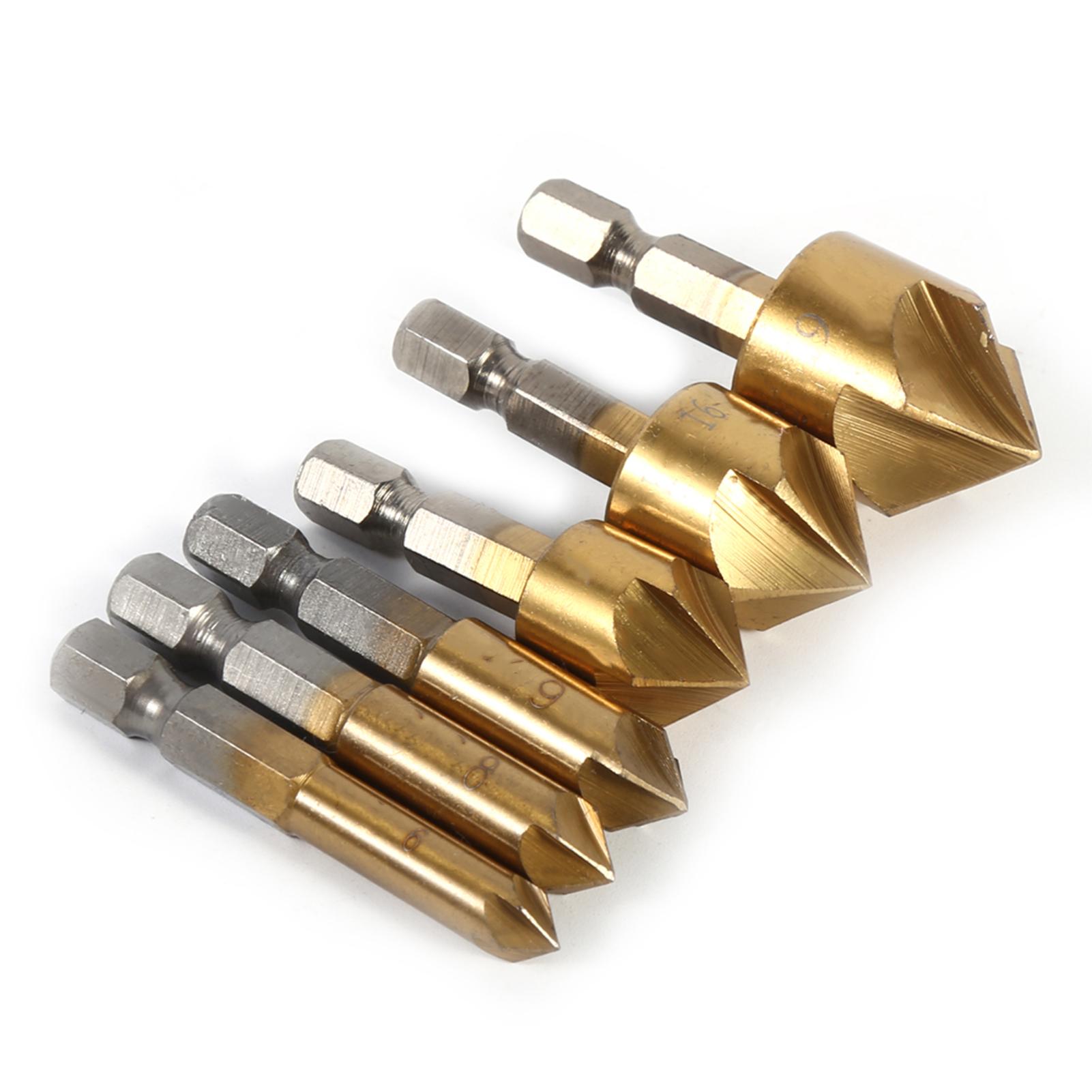 

6pcs HSS Chamfer Countersink 1 4 Hex Shank 90 Degree Wood Chamfering Cutter 6mm 19mm