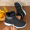 Mode 2024 Heißer Verkauf Schuhe für Damen Schnürstiefel für Damen Winter Runde Zehenpartie Plüschfleece für Wärme Einfarbig Kurzer Schaft Flache Schneestiefel
