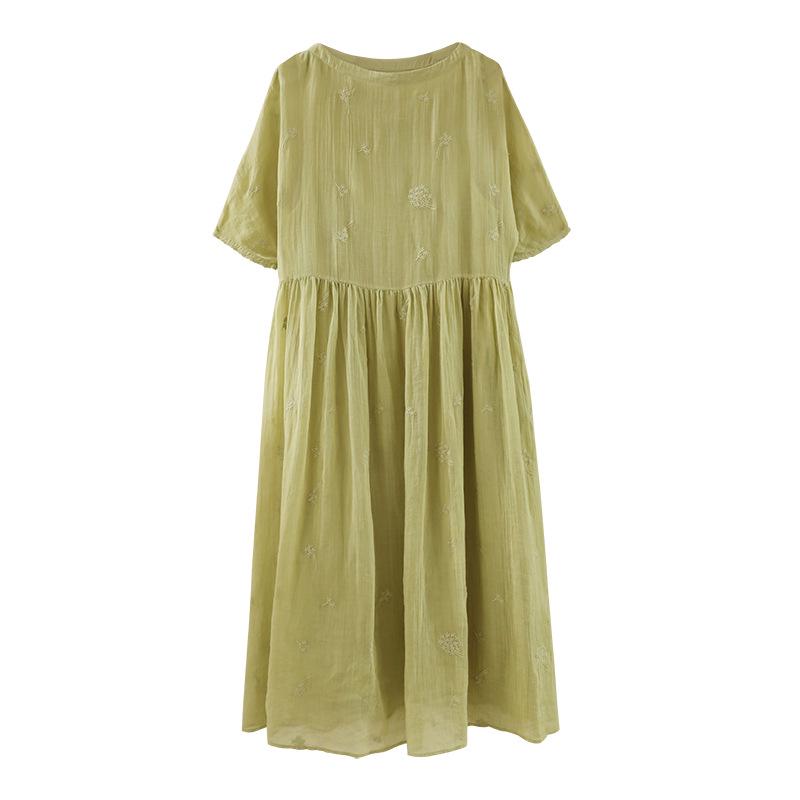 Сказочное Повседневное Хлопково-Льняное Вышитое Рами Платье для Женщин L
