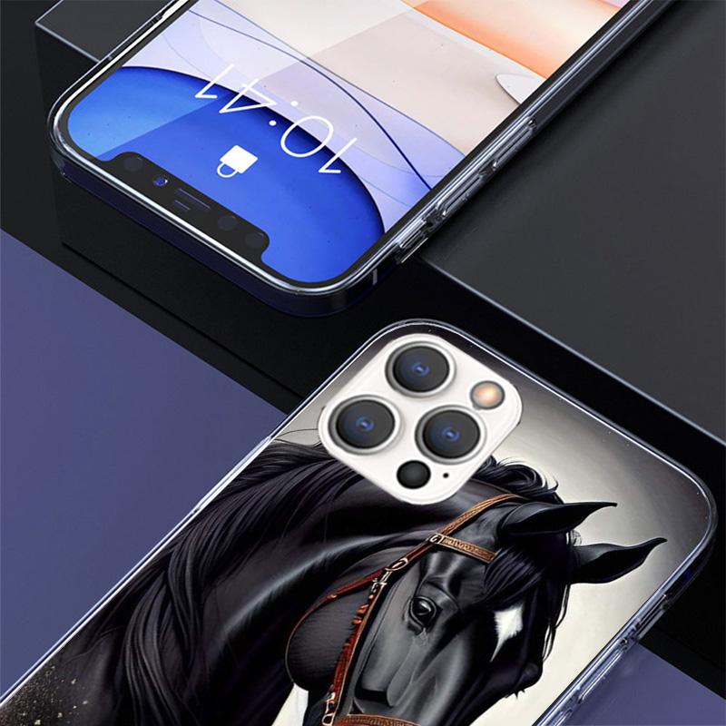 Animal Black Horse Cover Phone Case For iPhone 16 17 Air 15 14 Pro Max 16E Phone Case 13 Mini 12 11 7 SE 8 Print Pattern Fit Cas