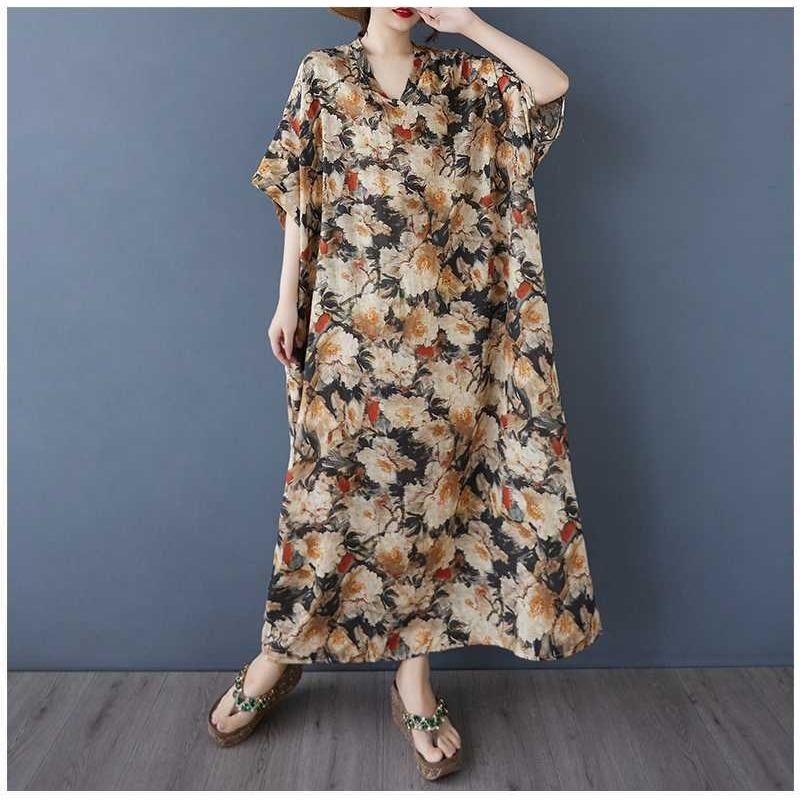 Women's Vintage Long Dress with Cotton and Linen Patterns