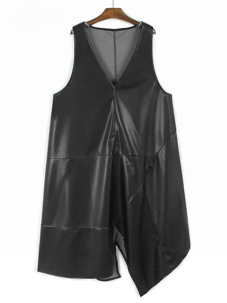 

Xitao Нестандартное свободное женское платье без рукавов из искусственной кожи ZYY1105 One Size