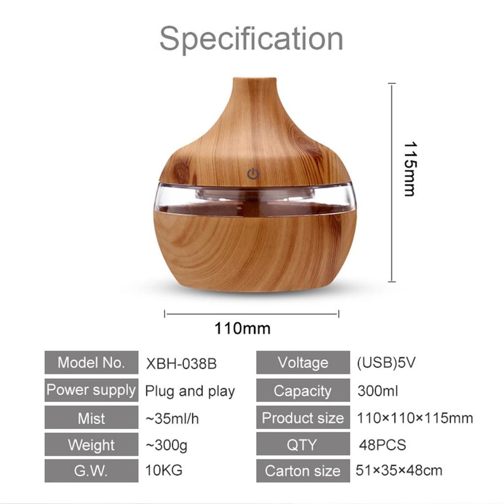 300ml Electric Humidifier Essential Aroma Oil Diffuser Ultrasonic Wood Grain Air Humidifier USB Mini Mist Maker