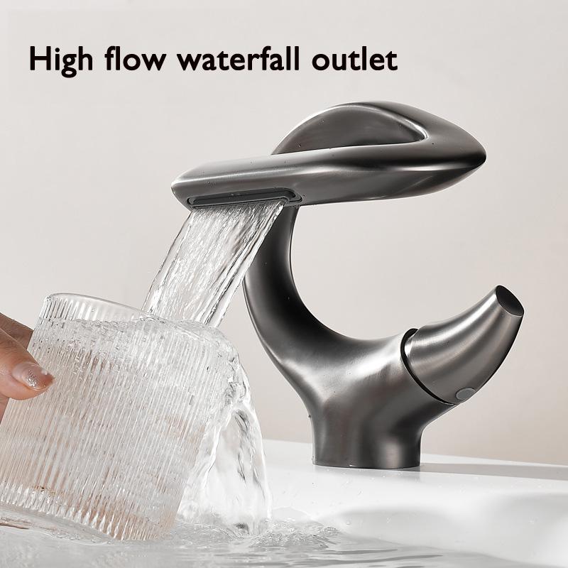 Bathroom Basin Faucets Single Handle Waterfall Taps Solid Brass Basin Mixers Taps S-shaped Design Water Taps
