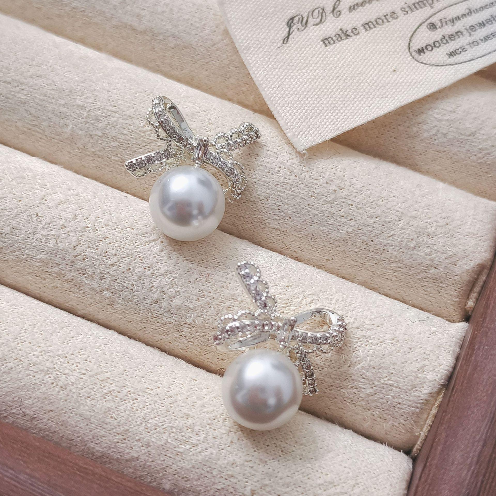 Bow Pearl Copper Plated Gold & Silver Stud Earrings - High-End Design with Luxury Appeal
