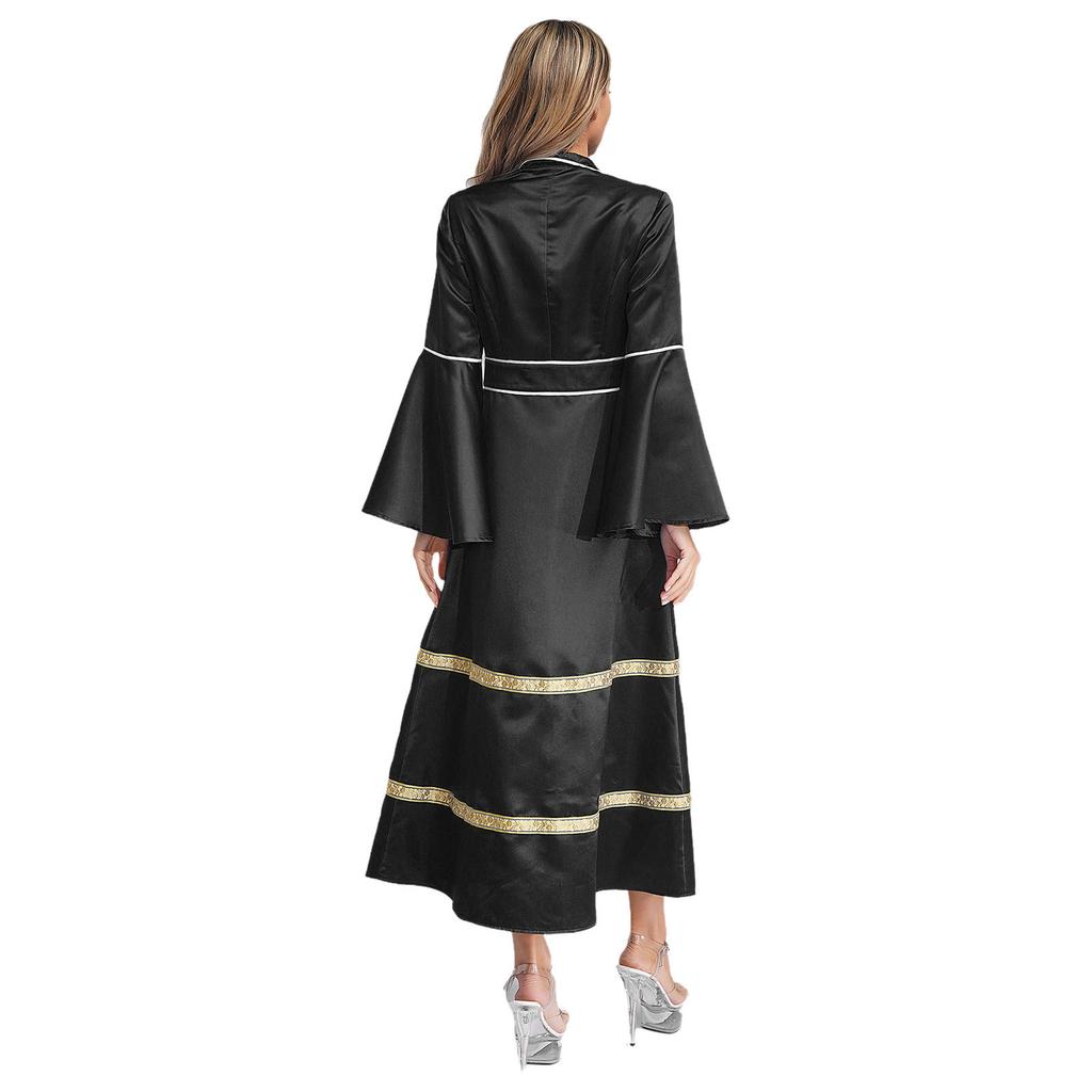 Womens Clergy Minister Robe Stand Collar Long Sleeve Buttons Design Cassock Church Pastor Robe