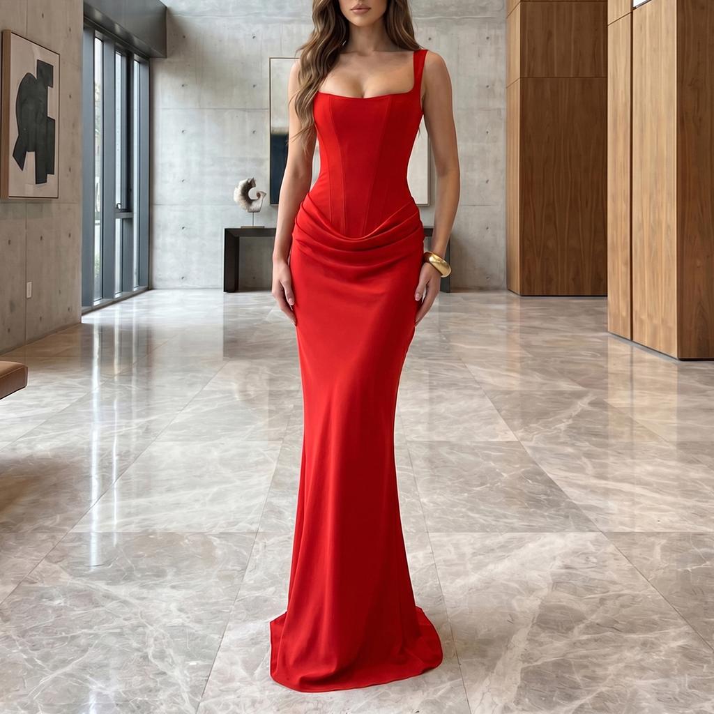Women's Color Spaghetti Strap Corset Bodycon Dress - Slim Fit -Hugging