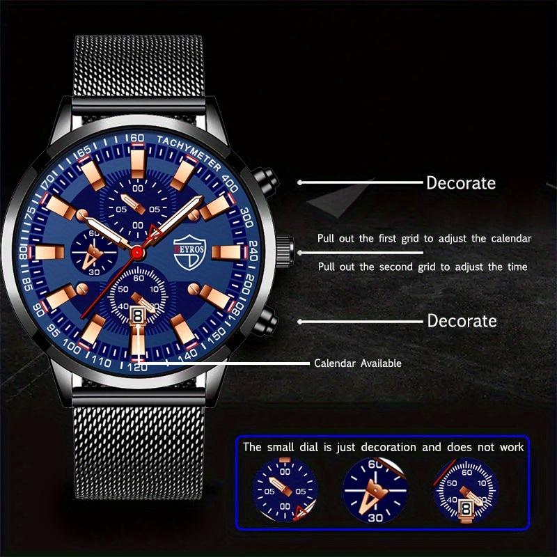 Fashion Men's Calendar Business Quartz Watch, Luxury Men's Stainless Steel Mesh Band Wrist Watch, Best Gifts for Him