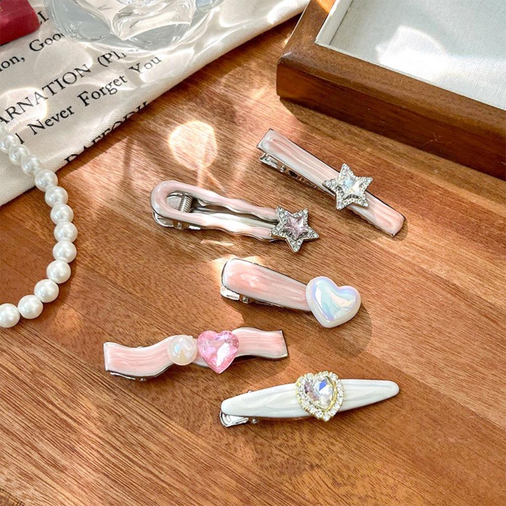 5Pcs/Set Cool Shiny Hair Clips Heart Shape Hair Accessories Trendy Barrettes  Women Girls