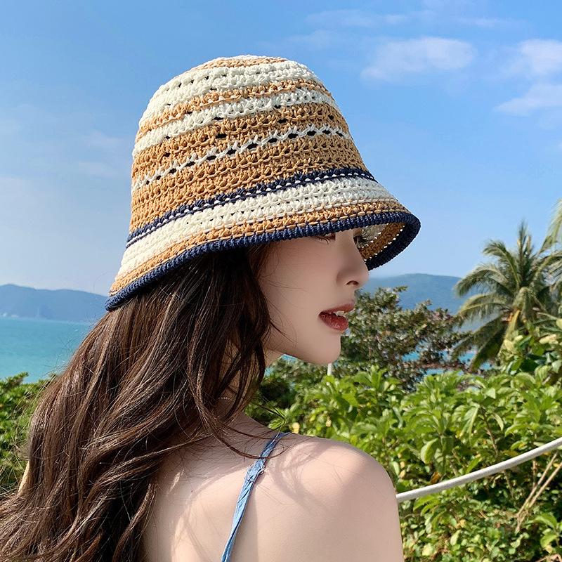 Sommer Ausgehöhlter Strohgewebter Fischerhut für Damen Strand Atmungsaktiver Gewebter Sonnenhut