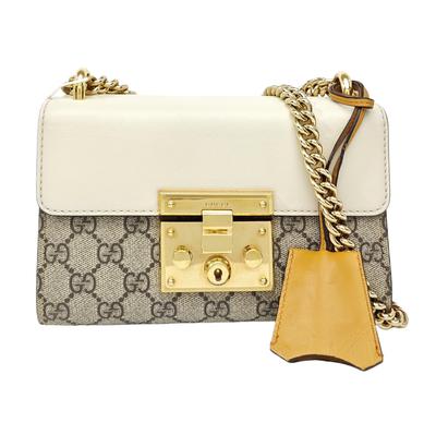 [Pre-Owned] Padlock Metal Lock Logo Chain Canvas And Leather Box Bag - Very Good #14OUO03