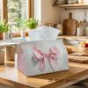 1pc Modern Soft Elegance Artistic Tissue Box, - Pink Ribbon Bow Print Durable Polyester Fabric for Kitchen, Living Room, Bedroom, Car| Compact And Stu
