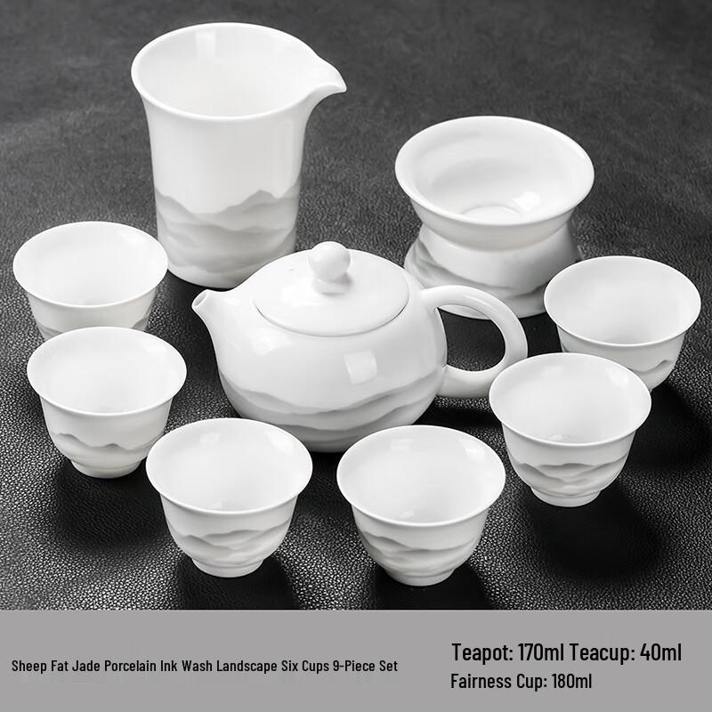 Lainuo Mutton Fat Jade Porcelain Ink Landscape Tea Set