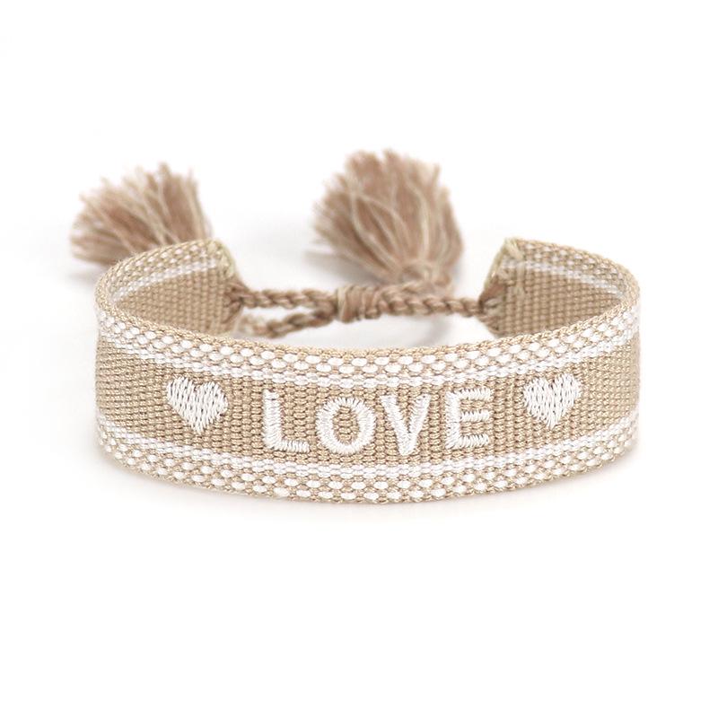 Handmade European Style Embroidered Love Bracelet with Tassels for Girls