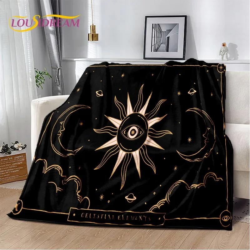 Misteriosa Manta de Franela Suave con Mandala del Sol y la Luna del Tarot para Camas, Dormitorio, Sofá, Picnic, Manta de Tiro para Ocio al Aire Libre, Regalo