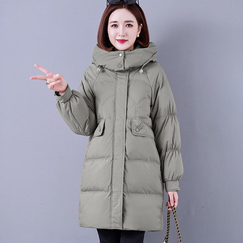 

Женская куртка из блестящего белого утиного пуха - зимняя мода, теплый воротник-стойка, средней длины M for 125-140 jin серый