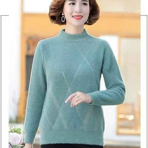 Women's Mink Fleece Sweater Winter Thick Pullover Knitwear Half Turtleneck Warm Knit Top Plush Jumper