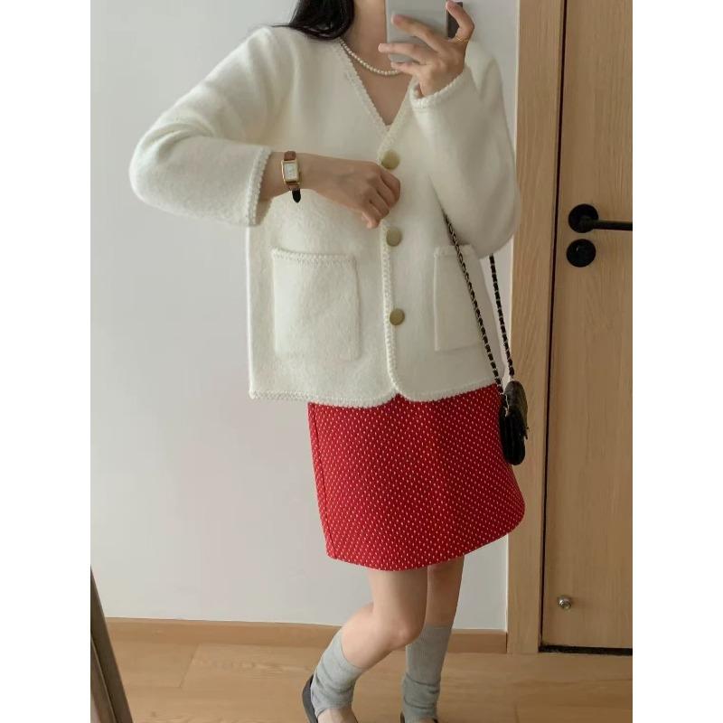 Small Fresh Imitation Mink Sweater Top Women's Long-sleeved Short Loose New Spring Autumn and Winter Knitted Cardigan Jacket