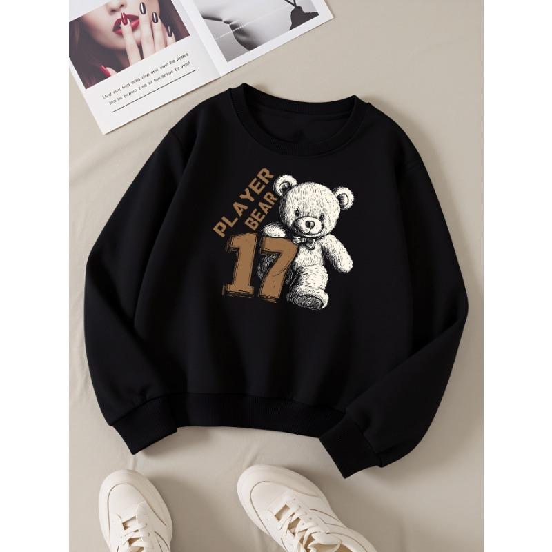European sizes Bear 17 Teddy Girls' Crew Neck Sweatshirt, Western Top for Autumn And Winter, Long Sleeves, Casual Multi-Colored for Young Girls.