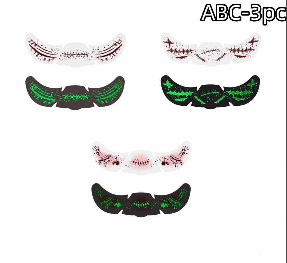 1/3/6pz Adesivi Tatuaggio Macchie di Sangue Faccia Luminosi di Halloween Impermeabili Adesivi Tatuaggio Lentiggini Adesivo Trucco per Feste di Halloween