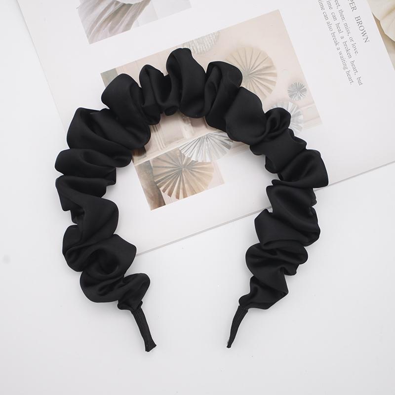 Lystrfac Solid Color Slik Padded Pleated Hairband for Women Fashion Scrunchy Headband Retro Hair Loop Female Hair Accessories
