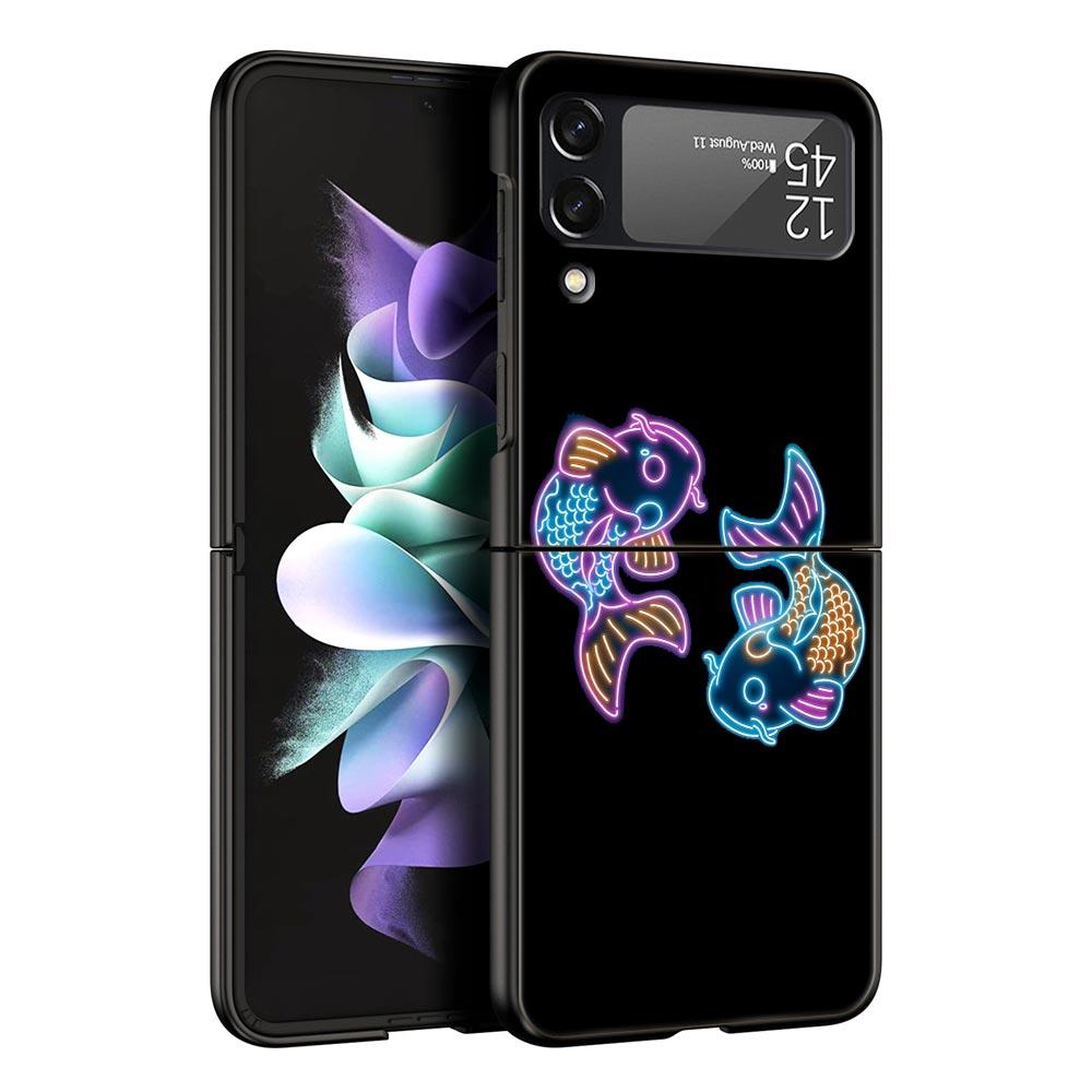 Phone Case for Samsung Galaxy Z Flip 3 4 5 Folding Mobile Shell Hard PC Fundas Capa Protect Cover Flamingo Neon Flower Wave Art