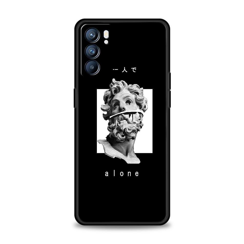 Cartoon Statue Abstract Art Phone Case For Oppo A17 A31 A54 A57 A78 A79 A98 Find X5 X6 Reno 6 7 8 10 11 12 13 F Pro 5G Soft TPU